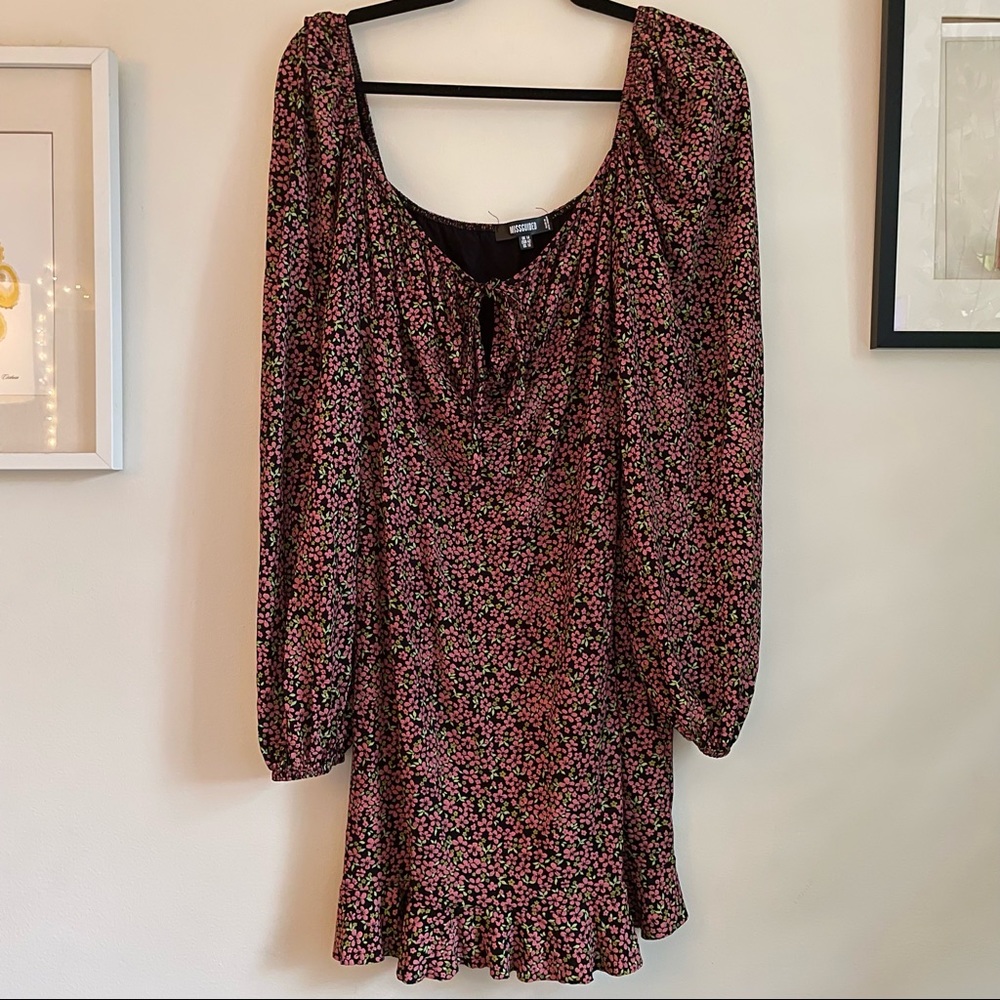 ASOS missguided balloon bell sleeve keyhole front floral print mini dress